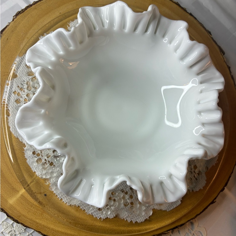 Fenton milk glass Ruffled Edge footed Bowl